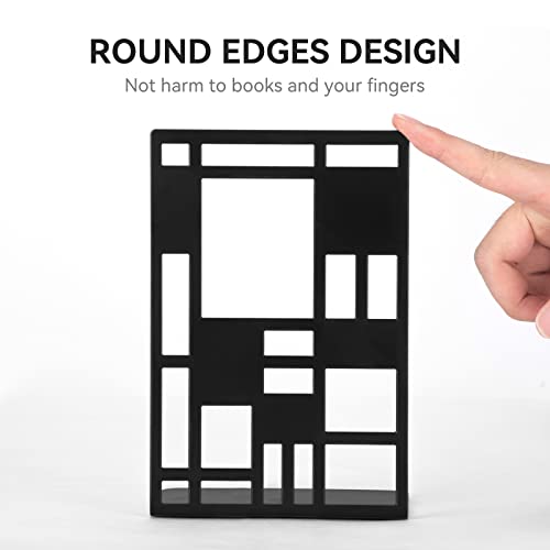 Innôplus B-1 Book Ends, Bookends, Book Ends For Shelves, Bookends For Heavy Books, Book Divider Decorative Holder, Metal Heavy Duty Bookend Black 1 Pair, Abstract Art Desgin Book Stopper Supports For Office thumb #2