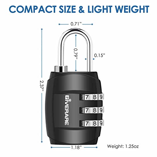 Giverare 2 Pack Combination Lock, 3-Digit Padlock Keyless, Resettable Luggage Locks For Backpack, Gym&School&Employee Locker, Weatherproof Travel Lock For Fence, Backyard Gate, Hasp, Case-Silver+Black #TOP1
