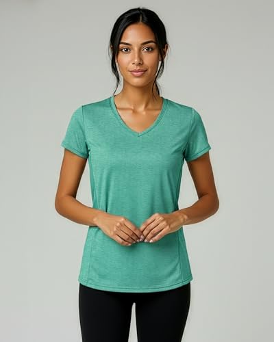 Image of Real Essentials 5 Pack: Women's Dry-Fit Short Sleeve V Neck T Shirt Workout Fitness Yoga Top Tee (Available in Plus Size)