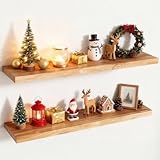 Rustic Elm Wood Floating Shelves for Wall, Flat Edge 36'W x 9.2'D x 1.4'H, Set of 2 with Invisible Bracket, Wall Mounted Storage Shelves for Living Room Bedroom Kitchen Bathroom Decor, Natural Finish