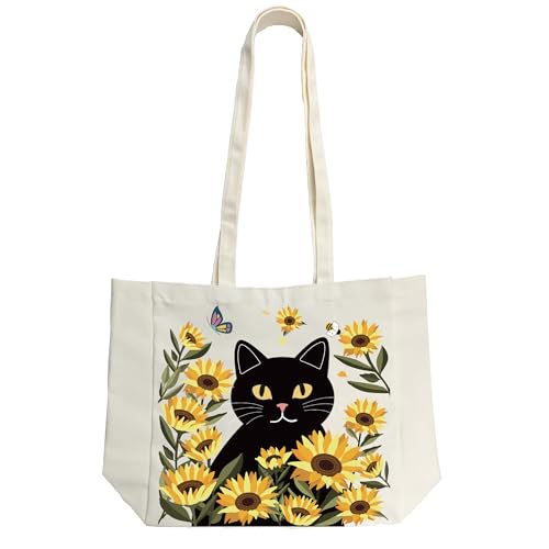 Bolso tote estético de lona SUNWISHA — bolso reutilizable espacioso para hombro, para mujeres, ideal para compras, trabajo, gimnasio y viajes