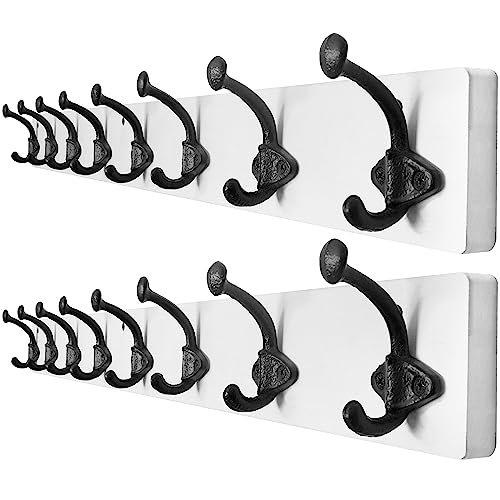 Image of WEBI Rustic Coat Hooks Wall Mounted,8 Cast Iron Hooks,90cm Long Coat Rack Wall Mounted,Vintage Hooks for Hanging Coats,Jacket,Clothes,White,2 Packs