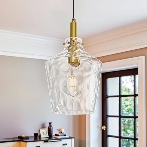Image of Hammered Glass Pendant Light for Kitchen Island Foyer 1 Pack Gold 8 Inch