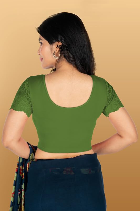 Image of Abhi Cotton Readymade Saree Blouse for Women- Half Net Sleeves, Round Neck, Regular-fit, Stretchable, Pull-on Style Blouse