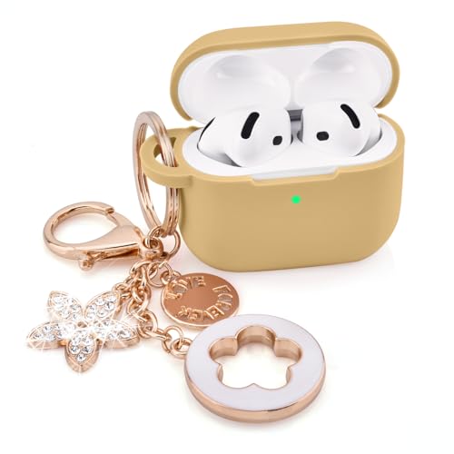 Image of Case Compatible for Apple Airpods 4 - VISOOM Airpods 4 Cases 2024 Cover Women Anti-Drop Silicone iPods 4 Earbuds Wireless Accessorie Charging Cases Girl Bling Keychain for Airpod iPods 4th Generation