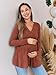 Womens Maternity Tops Long Sleeve Pregnancy Tops Casual V Neck Ribbed Knit Front Wrap Pregnant Blouses Brick Red XL