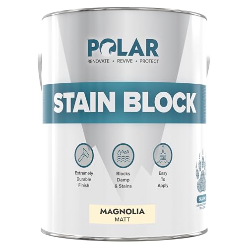 Polar Stain Blocker Paint - Matt Magnolia - 2.5 Litres | Ideal for Concrete, Cement, Wood, Brick & Painted Surfaces | Prevents & Removes Stains, Grease, Water Marks & Rust on Internal Walls & Ceilings
