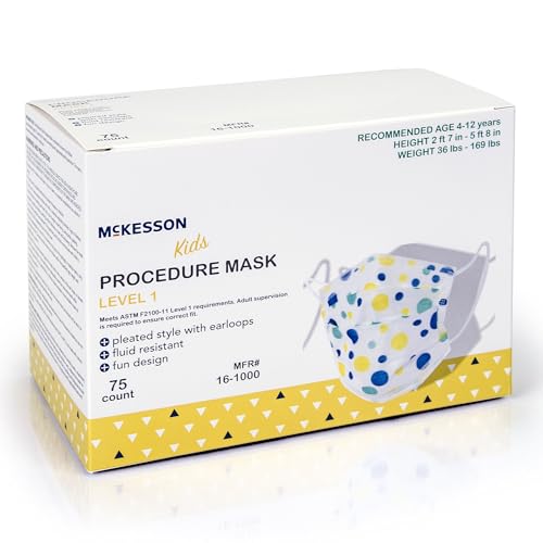 McKesson Kids' Medical Face Masks, Level 1 - Pleated with Ear Loops, Non-Sterile, Blue and Yellow Polka Dots - Fits Kids 4 to 12 Years Old, 5.5 in x 3.35 in, 75 Count, 1 Pack - image 8