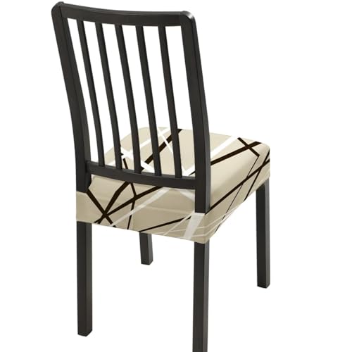 Image of SearchI Dining Chair Seat Covers Set of 6, Rear Covered, Beige Stripe