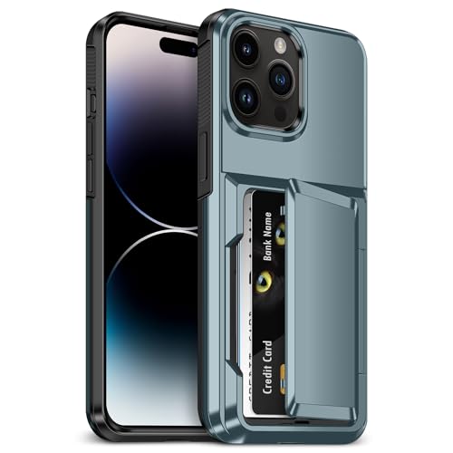 Vofolen for iPhone 14 Pro Max Case with Card Holder Heavy Duty Military Grade Shockproof Protective Phone Cover Rugged Hard Back Hidden Flip Wallet Cases for iPhone 14 Pro Max Phone Case-Navy