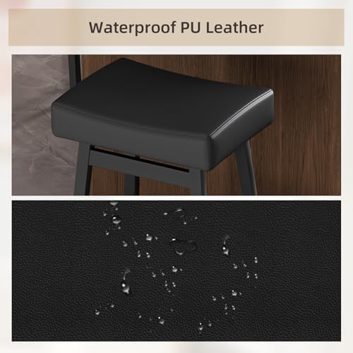 Butacos de Barra de 26 Pulgadas, Juego de 4 Unidades, Sin Espaldar, Asiento Acolchado en Cuero Sintético PU, para Isla de Cocina y Encimera, Color Negro miniatura 6