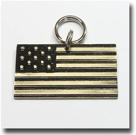 AMERICAN FLAG Made in the USA Dog Name Tag-Collar Pet Id Tag-Unique Pet Tag-Handcrafted -Custom Dog Tag-Stars and Stripes-Patriotic Pet Tag (1 1/4", Brass)