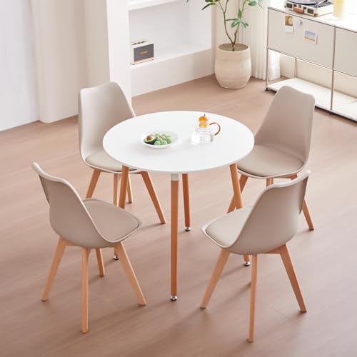 JZGORC Mesa de Comedor y Sillas, Mesa de Comedor y 4 Sillas de Comedor con Patas de Haya Maciza, Aptas para Comedores, Salones, Cafeterías - Caqui