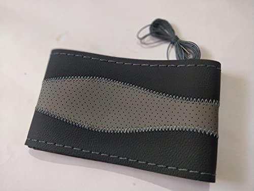 Image of BLACKBIRD Faux Leather | Stitchable Breathable | Stitchable Anti Slip Car Grip Steering Wheel Cover (Black & Grey)