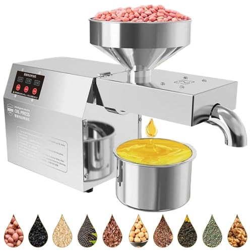 Automatic Oil Press Machine, Seeds Olive Oil, Home Stainless Steel Oil Press, Cold Oil Squeezer Extraction Machine for Grain Spices Coffee Beans Corn Chinese Herb
