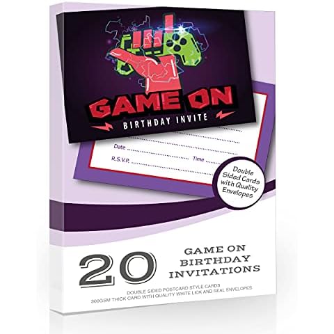 Olivia Samuel 20 x Game On Birthday Invitations from Gamer Party Invitations Ready to Write with Envelopes Cover