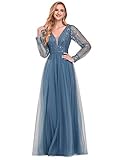 Ever-Pretty Women's Long Sleeve Empire Waist Sequin Maxi Prom Gown Dark Blue US6
