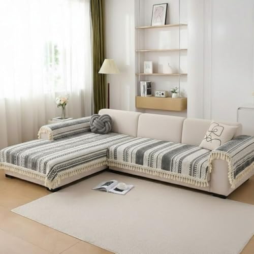 Image of HOMETHREADS Innovative European Premium Style Anti Slip Cotton Sofa Cover Mat with PVC Backing for Non-Slip Comfort (Grey, 2 Seater | 70x140cm)