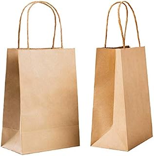 10Pcs Brown Paper Carrier Bags Gift Bags, Kraft Paper Sandwich Lunch Bags Food Grocery Bags for Shopping Packaging Birthday Party Wedding 28 x 22 x 11 cm