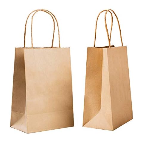 10Pcs Brown Paper Carrier Bags Gift Bags, Kraft Paper Sandwich Lunch Bags Food Grocery Bags for Shopping Packaging Birthday Party Wedding 28 x 22 x 11 cm Cover