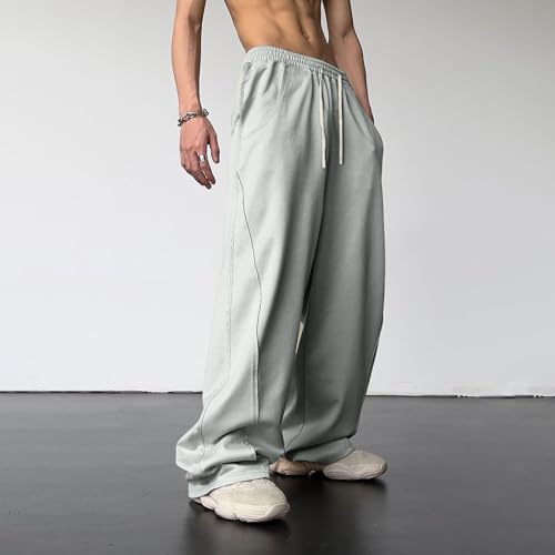 JiXiang Mens Sweatpants with Pockets Drawstring Elastic Waist Baggy Trousers Y2K Loose Wide Leg Long Jogger Pants with Pocket2