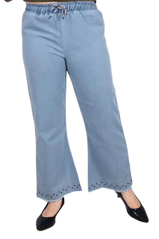 Women's Elasticated Waist Flared Hem Jeans-picture-11