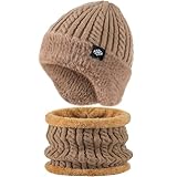 Passionbility Winter Beanie with Earflap Neck Warmer Set for Men Women, Outdoor Warm Thermal Knitted Hat Stocking Caps