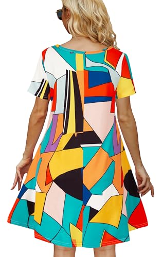 Image of Casual Summer Dresses for Women Beach Sun Dress Short Sleeve Tshirt Dress with Pockets