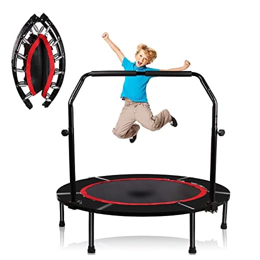 Trampolín de Fitness Plegable, Ø 102cm Cama Elastica Fitness con Reposabrazos Ajustables, Adultos / Niños Rebote para Interior y Jardín, Máx. 140 kg