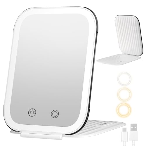 FUNTOUCH Rechargeable Travel Makeup Mirror with Lights, Light up Portable