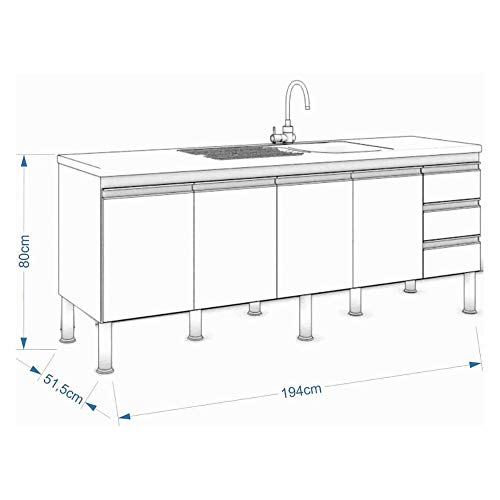 Balcao De Cozinha 100% Mdf Ibiza Para Pia 194 Cm Amendoa/branco - Mgm