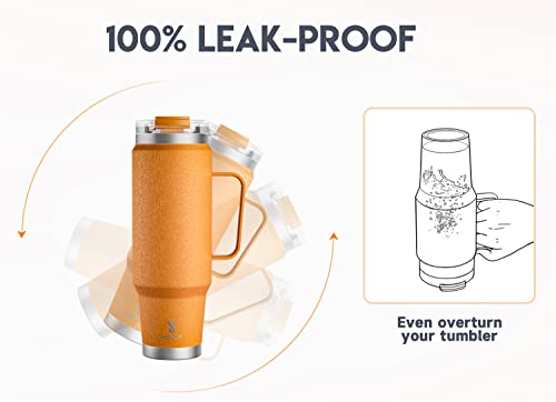 Image of Meoky 40oz Tumbler with Handle, Stainless Steel Travel Mug with 2-in-1 Straw and Sip Lid, Vacuum Insulated Coffee Mug, 100% Leak Proof, Keeps Cold for 34 Hours or Hot for 10 Hours (Maple)
