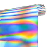 TECKWRAP Holographic Heat Transfer Rainbow Laser Iron on HTV Vinyl for T-Shirts,Party Clothing 29.5cm x50cm 2 Sheets/Bundle， Spectrum Silver