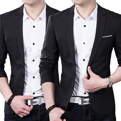 Fairnull Casaco Formal Fino de Fato Formal Masculino Um Botão Lapela Manga Longa Bolsos Top