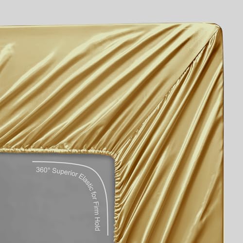 Image of Lanest Housing Silk Satin Sheets, Full Size Satin Bed Sheet Set with Deep Pockets, Cooling Soft and Hypoallergenic Satin Sheets Full - Yellow