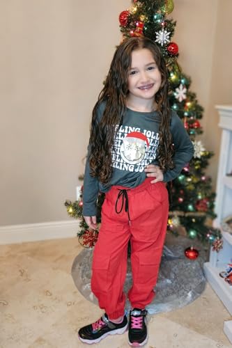 Image of Girls Cargo Pants Elastic Waist Casual Jogger Pants for Girls 7-14Year