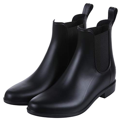Evshine Women's Short Ankle Rain Boots Lightweight Chelsea Rain Boots Rubber Waterproof Booties, Matte Black (Eu41 #TOP4