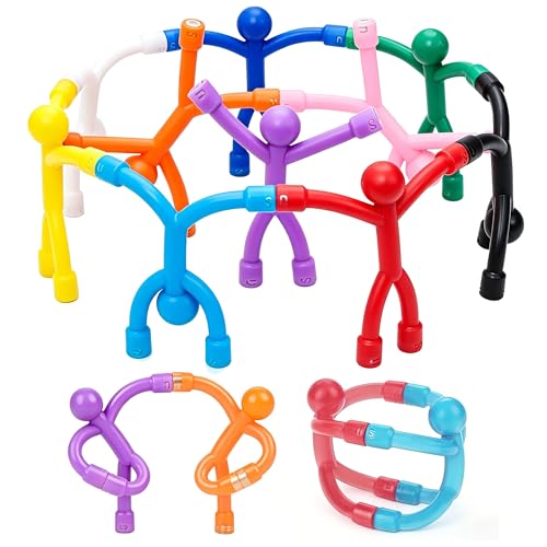 Houbobo Magnetic Fidget Travel Toys for Kids Age 3-8 Year Old 12Pcs Multipurpose Magnets Men Set for Travel Airplane Play Refrigerator Desk Sensory Toys Gifts for Boys and Girls