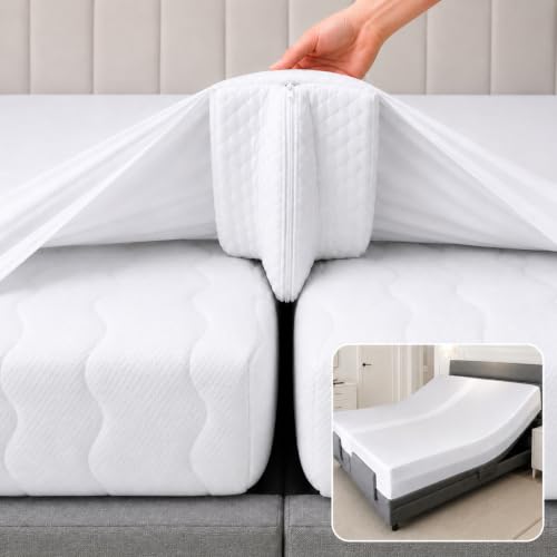 EPHEDORA 3-in-1 Split King Gap Filler with Built-in Fitted Sheet, Twin to King Converter, Bed Bridge with Washable Cover, One Size Fits to Twin & Twin XL to King, White, Sheet Strap Set Bonus