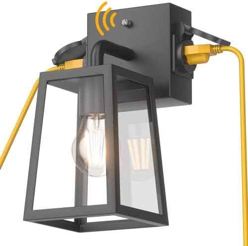 SPECILITE Dusk to Dawn Porch Lights with 2 Outlets, Waterproof & Anti-Rust Outdoor Light Fixture, Black Finish Exterior Light Fixture for Garage, Patio, Garden