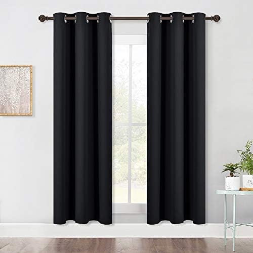 NICETOWN Living Room Blackout Curtain Panels, Autumn/Winter Thermal Insulated Solid Grommet Blackout Draperies/Drapes (Set of 2, 42 Inch by 72 Inch, Black)