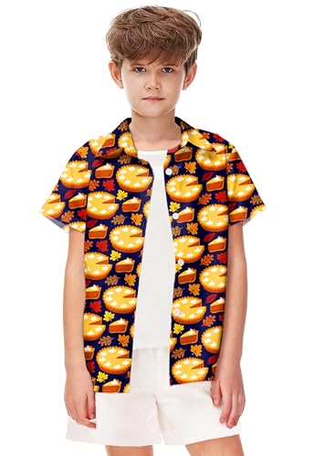 Image of Remimi Unisex Kids Halloween Shirt Boys Pumpkin Ghost Shirts Hawaii Button Up Tops 5-14 Years
