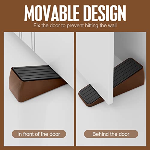 Door Stopper - 2 Pack Heavy Duty Door Stop Wedge With Non-Skid Rubber Base Grip, Includes 3 Pcs Clear Shock Absorbent Door Stopper Wall Protector Silicone Gel (Copper Red) #TOP4
