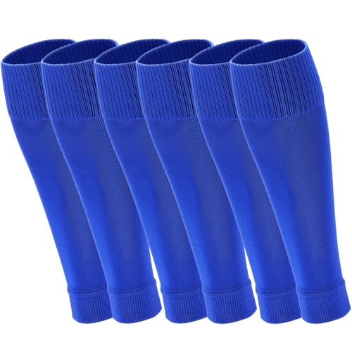 Geebuzz 3 Pairs Football Sock Sleeves, Pre-cut Football Sleeves compatible with grip socks, Shin Guards Sleeves for Football, Basketball, Rugby (Blue, Medium)