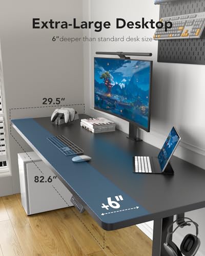 Image of HUANUO Electric Standing Desk, 83 x 30 inch Large Height Adjustable Table, Powerful Brushless Motor, 4 Memory Preset, Sit Stand Up Desk, Home Office Computer Table with Thick T-Shaped Frame