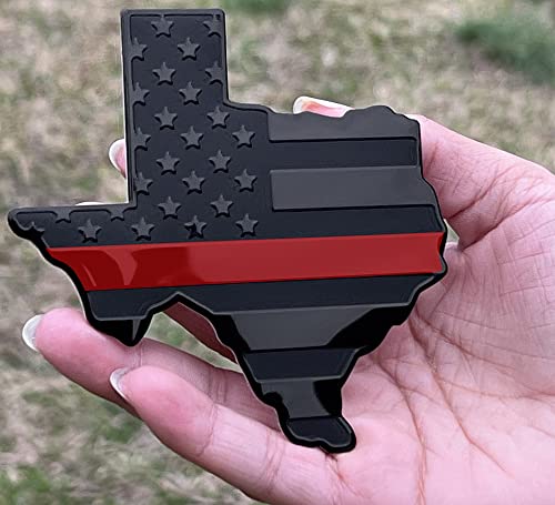 Image of Texas State Black Flag Metal Auto Fender Emblem for Cars Trucks (3 inchx4 inch, Black with Red Line)