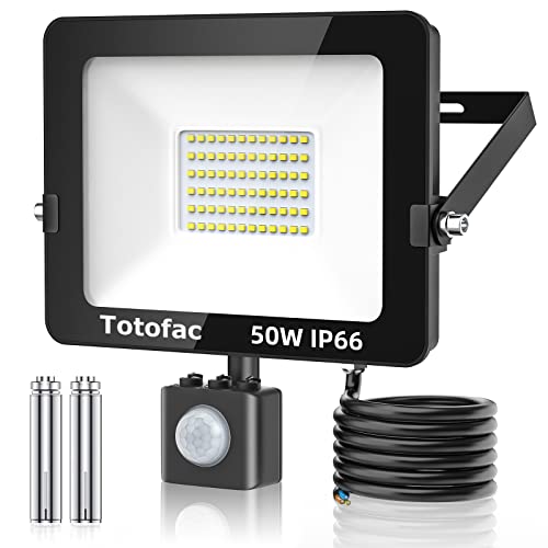 Totofac LED Strahler mit Bewegungsmelder Außen, 50W 5000LM 6500K Superhell Tageslichtweiß Scheinwerfer, IP66 Wasserdicht LED Fluter für Hinterhof, Garage, Hotel, Garten Cover