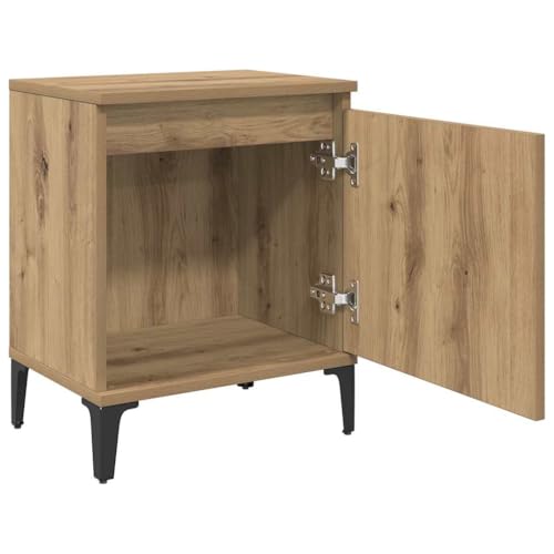 Table de chevet chêne Artisan avec pieds en métal et étagère style industriel