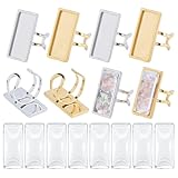 DICOSMETIC 8 unidades de 2 colores rectangulares vacíos anillo de acero inoxidable cabujón anillo cáscara ajustable arcos dedo puño anillos base 25 x 10 mm carcasa 18 mm diámetro interior para