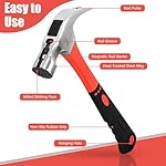 Upgrades 16oz & 8oz Claw Hammer Set with Magnetic Nail Holder, Non-Slip Grip, Dual Nail Grooves Ergonomic Handle for Precision & Safety - Image 5